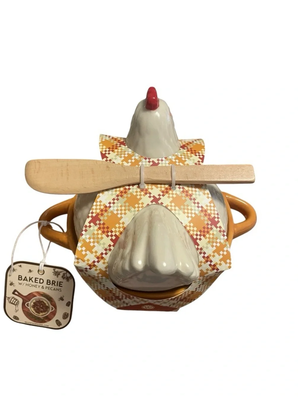 Ceramic Chicken Brie Cheese Baker with Spreader NWT - Farmhouse Kitchen Dish